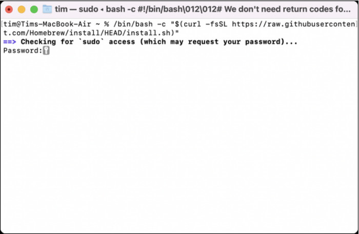 Install homebrew on Mac enter password