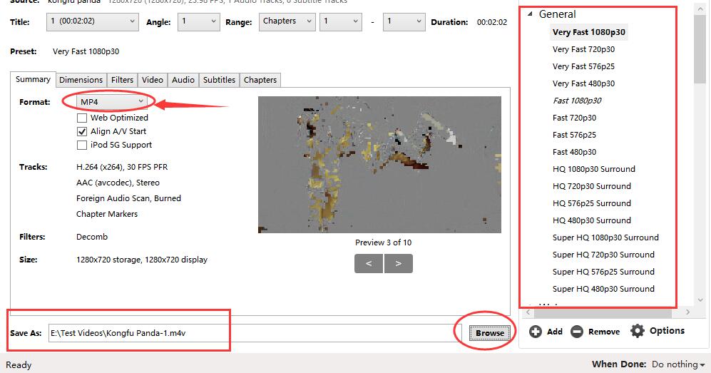 handbrake settings for bluray mkv