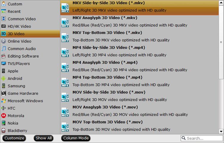 Choose 3d output format